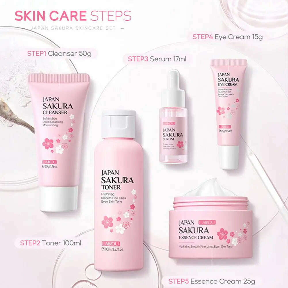 KIMLUD, 5/6pcs Sakura Skin Care Sets Face Cream Serum Toner Facial Cleanser Sunscreen Eye Cream Face Skin Care Products, KIMLUD Womens Clothes