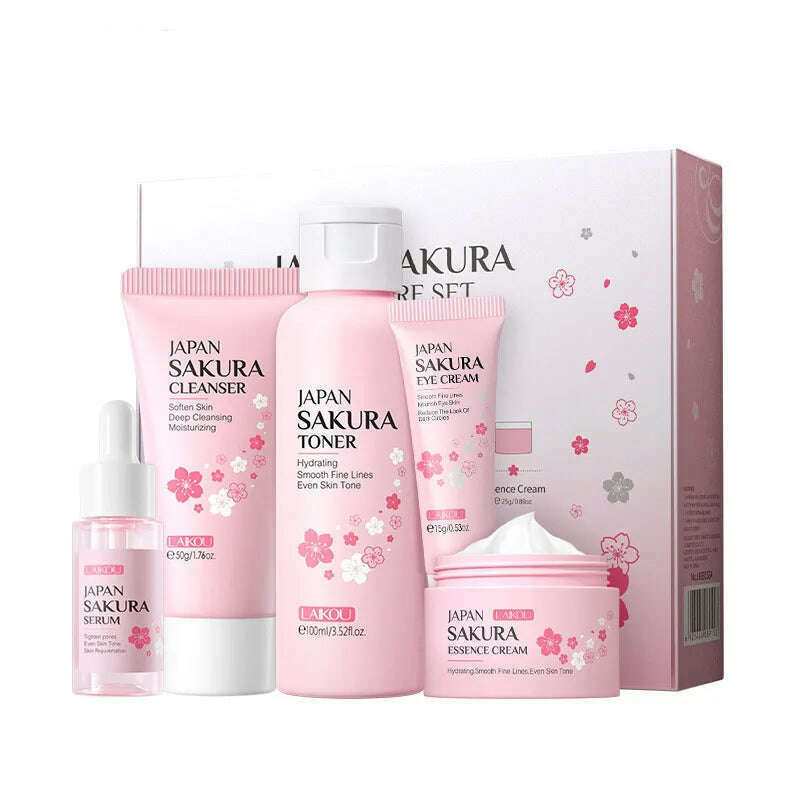 KIMLUD, 5/6pcs Sakura Skin Care Sets Face Cream Serum Toner Facial Cleanser Sunscreen Eye Cream Face Skin Care Products, KIMLUD Womens Clothes
