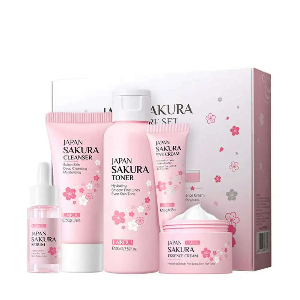 KIMLUD, 5/6pcs Sakura Skin Care Sets Face Cream Serum Toner Facial Cleanser Sunscreen Eye Cream Face Skin Care Products, 5pcs set, KIMLUD APPAREL - Womens Clothes
