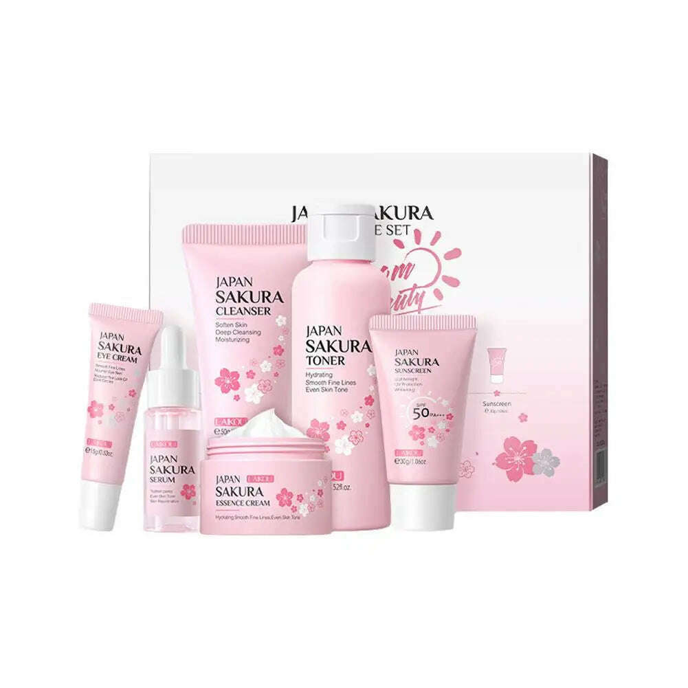 KIMLUD, 5/6pcs Sakura Skin Care Sets Face Cream Serum Toner Facial Cleanser Sunscreen Eye Cream Face Skin Care Products, 6pcs set, KIMLUD APPAREL - Womens Clothes