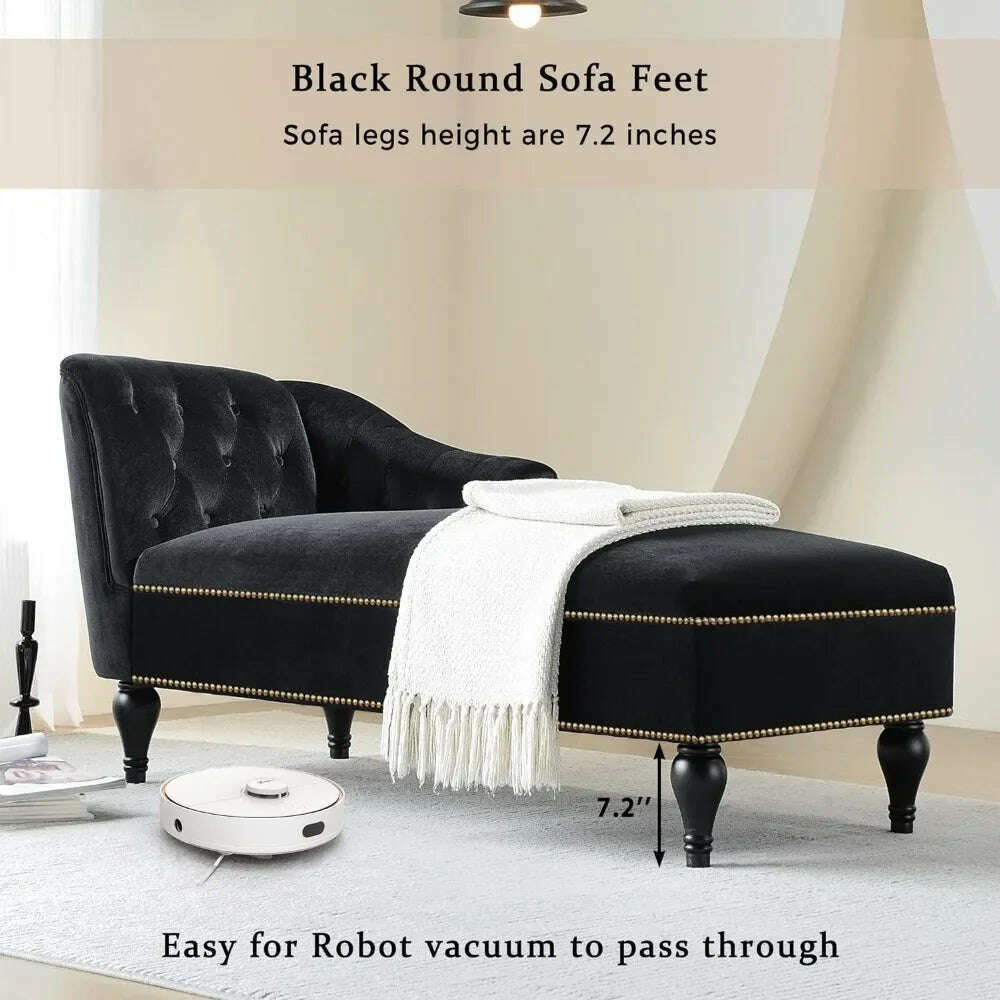 58" Velvet Chaise,Button Tufted Arm Facing Chair with Solid Wood Legs for Living Room or Office,Sleeper Lounge Sofa,Black - KIMLUD