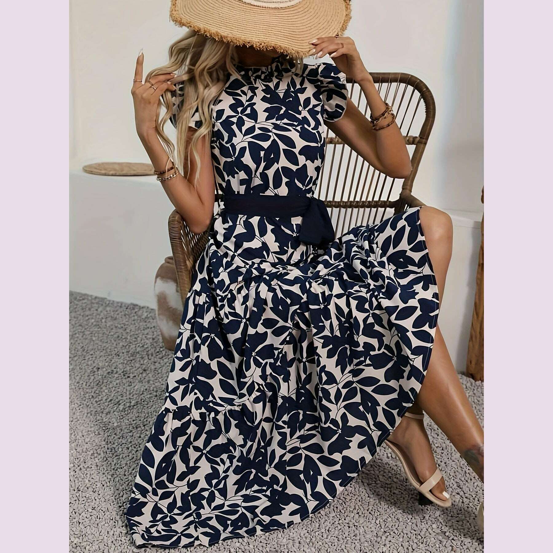 stunning-floral-print-fit-and-flare-dress---elegant-contrast-collar-belted-waist-polyester-material-random-printing-middle-east-style-perfect-for-summer---womens-clothing-for-adultkimlud-womens-fashion-34625613