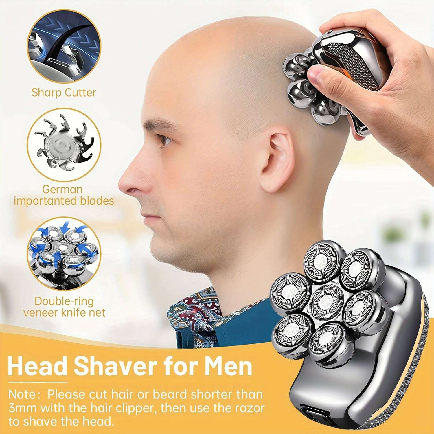 KIMLUD, Men'S Electric Head Shaver Razor - Rechargeable Cordless Hair Shaving Razors for Bald Man 6in 1 Wet Dry Beard Trimmer Body Hair Cutting Clipper Grooming Kit 7 Rotary Heads (Gray), USB Charging, Lithium Battery, 6-in-1 Multi-F, KIMLUD Womens Clothes