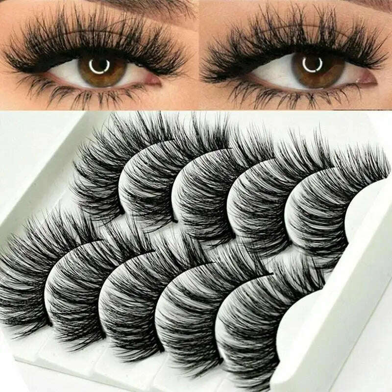 KIMLUD, 5Pair Mink Hair False Eyelashes Natural Cross False Eyelashes Long Messy Makeup Fake Eye Lashes Extension Make Up Beauty Tools, KIMLUD Womens Clothes