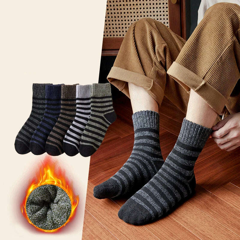 KIMLUD, 5pair Winter Thick Socks Men Super Thicker Solid Sock Striped Merino Wool Rabbit Socks Against Cold Snow Russia Winter Warm Sock, KIMLUD Womens Clothes