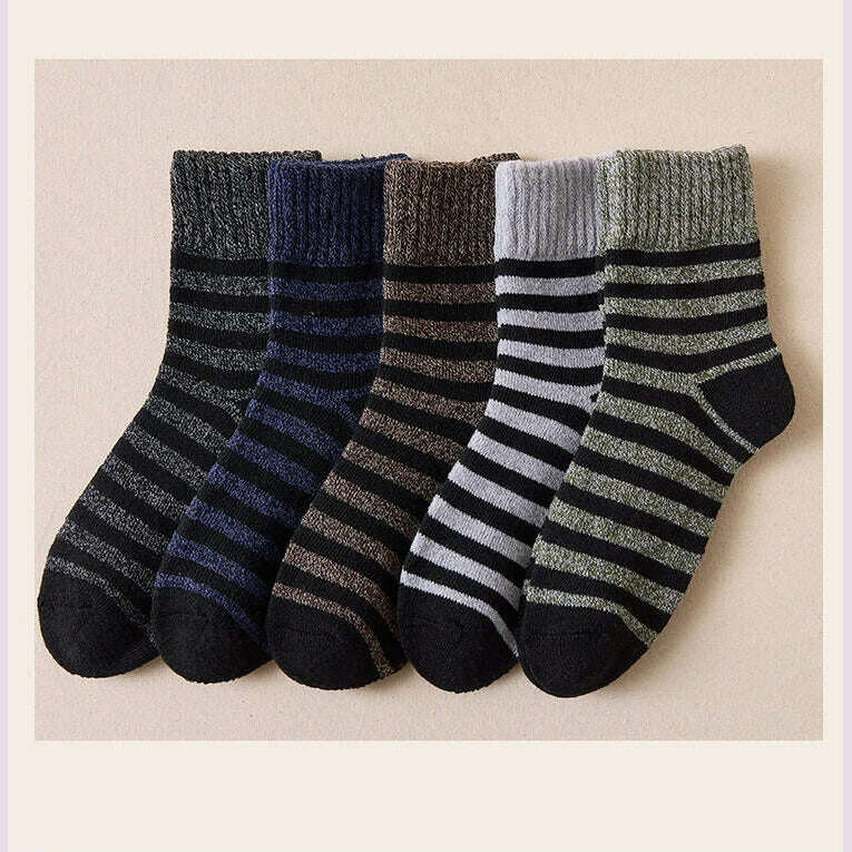 KIMLUD, 5pair Winter Thick Socks Men Super Thicker Solid Sock Striped Merino Wool Rabbit Socks Against Cold Snow Russia Winter Warm Sock, KIMLUD Womens Clothes