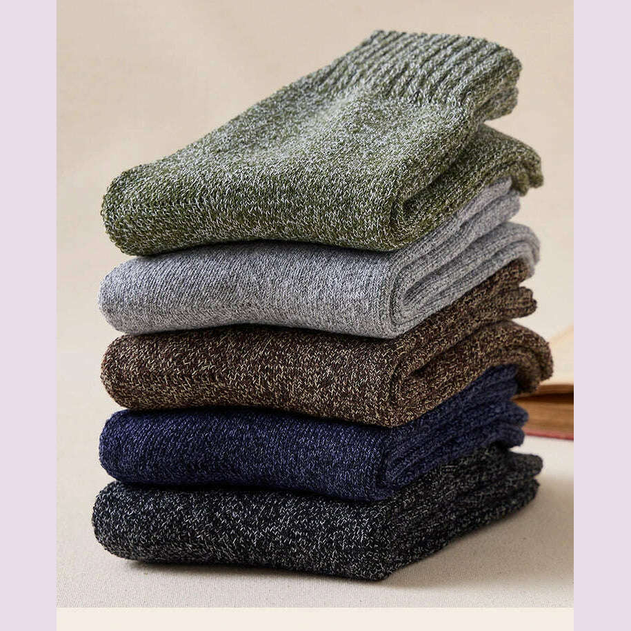 KIMLUD, 5pair Winter Thick Socks Men Super Thicker Solid Sock Striped Merino Wool Rabbit Socks Against Cold Snow Russia Winter Warm Sock, style 01 mixed, KIMLUD APPAREL - Womens Clothes
