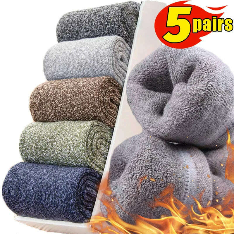 KIMLUD, 5Pairs Super Thick Winter Woolen Merino Socks for Men Towel Thermal Warm Sport Socks Cotton Male's Cold Snow Boot Terry Sock, KIMLUD Womens Clothes