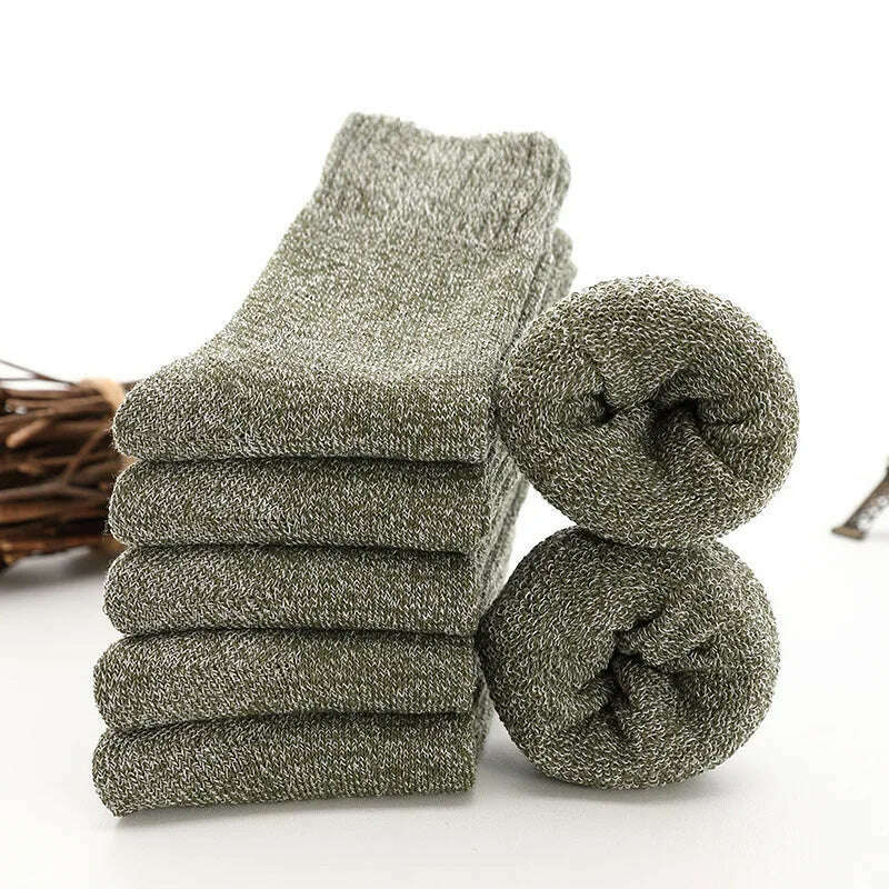 KIMLUD, 5Pairs Super Thick Winter Woolen Merino Socks for Men Towel Thermal Warm Sport Socks Cotton Male's Cold Snow Boot Terry Sock, Green- Solid / 5pairs, KIMLUD Womens Clothes