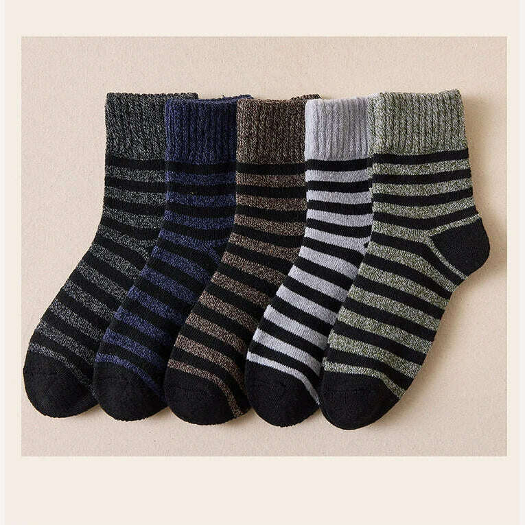 KIMLUD, 5Pairs Super Thick Winter Woolen Merino Socks for Men Towel Thermal Warm Sport Socks Cotton Male's Cold Snow Boot Terry Sock, Mixed- striped / 5pairs, KIMLUD Womens Clothes