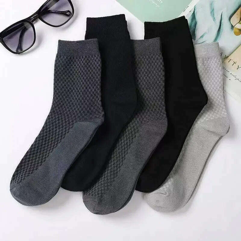 KIMLUD, 5Pairs/Lot Bamboo Fiber Men's Socks Classic Solid Color Business Stockings Summer Autumn Casual Men's Formal Socks Large EU38-45, KIMLUD Womens Clothes