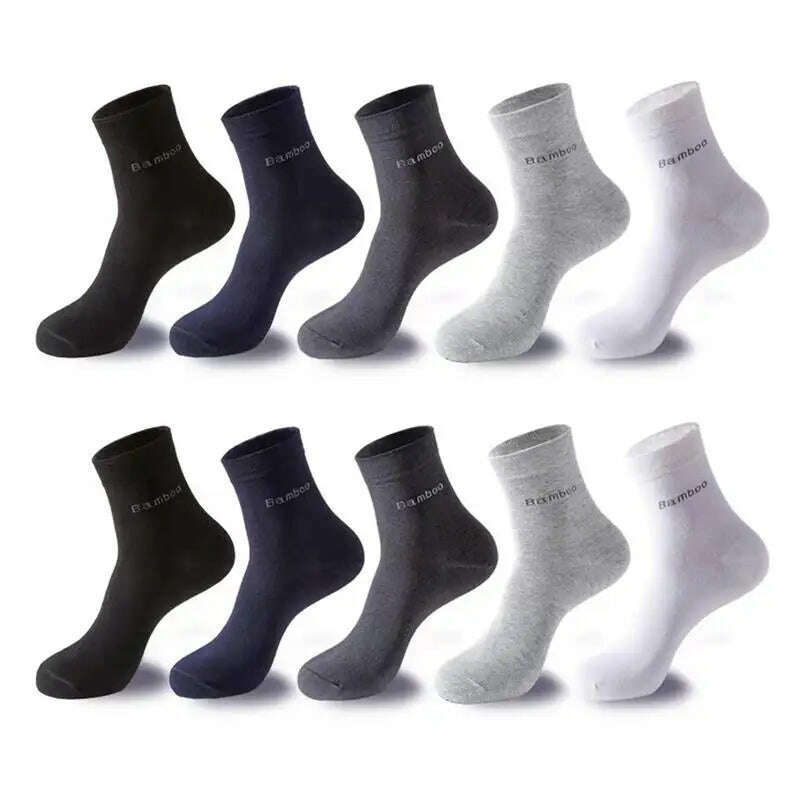 5Pairs/Men's Bamboo Fiber Socks Business Black Mid-tube Socks Deodorant Absorbent Breathable Spring Summer Bamboo Socks for Men - KIMLUD