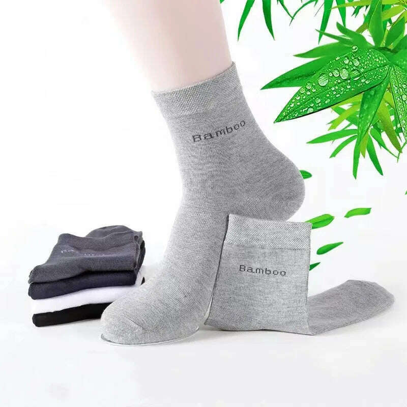 5Pairs/Men's Bamboo Fiber Socks Business Black Mid-tube Socks Deodorant Absorbent Breathable Spring Summer Bamboo Socks for Men - KIMLUD