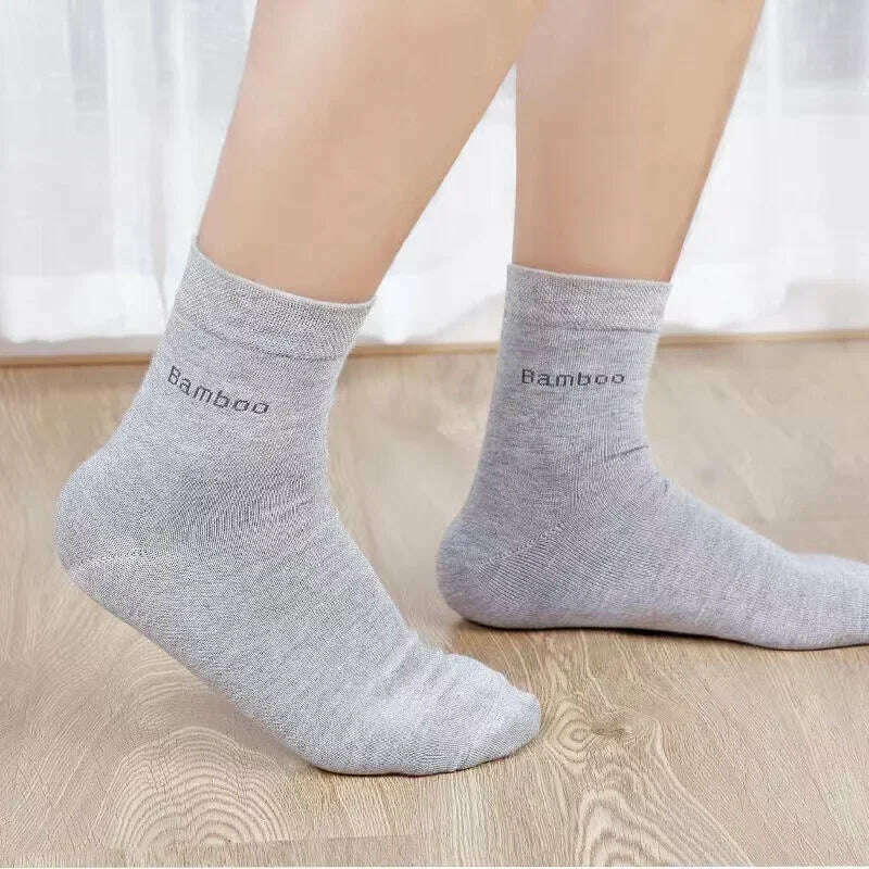 5Pairs/Men's Bamboo Fiber Socks Business Black Mid-tube Socks Deodorant Absorbent Breathable Spring Summer Bamboo Socks for Men - KIMLUD