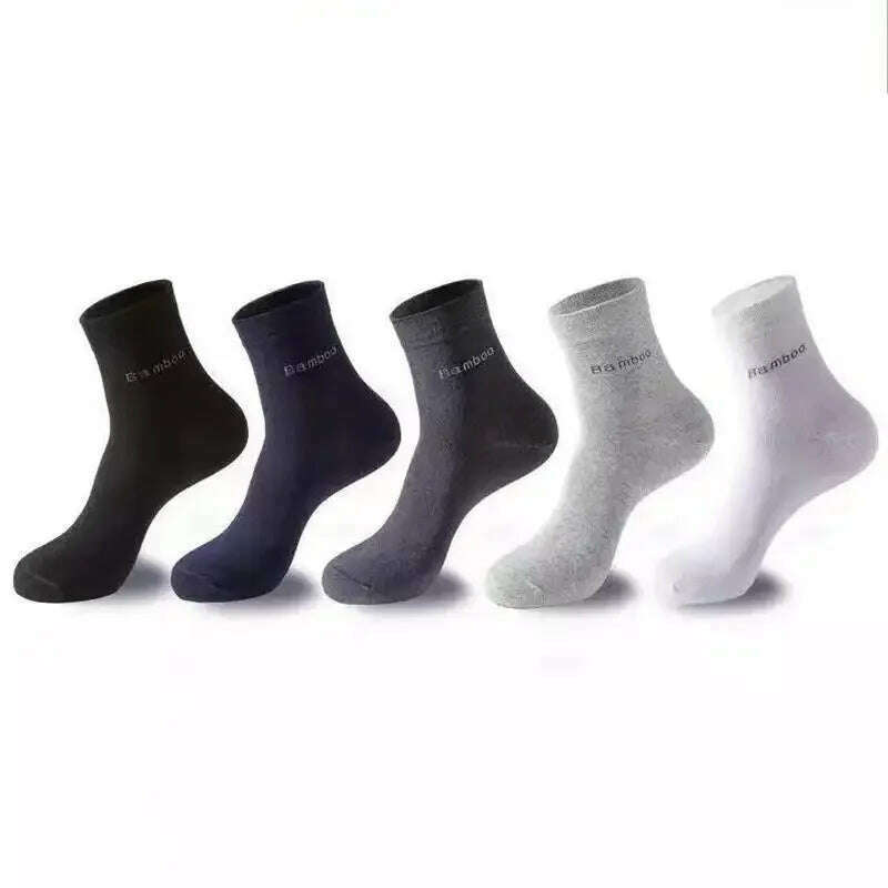 5Pairs/Men's Bamboo Fiber Socks Business Black Mid-tube Socks Deodorant Absorbent Breathable Spring Summer Bamboo Socks for Men - KIMLUD