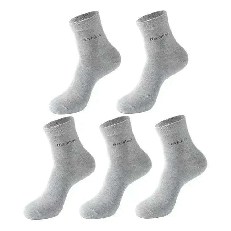 5Pairs/Men's Bamboo Fiber Socks Business Black Mid-tube Socks Deodorant Absorbent Breathable Spring Summer Bamboo Socks for Men - KIMLUD