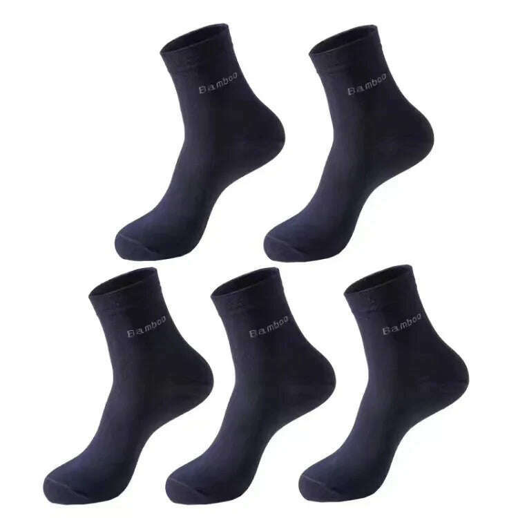 5Pairs/Men's Bamboo Fiber Socks Business Black Mid-tube Socks Deodorant Absorbent Breathable Spring Summer Bamboo Socks for Men - KIMLUD