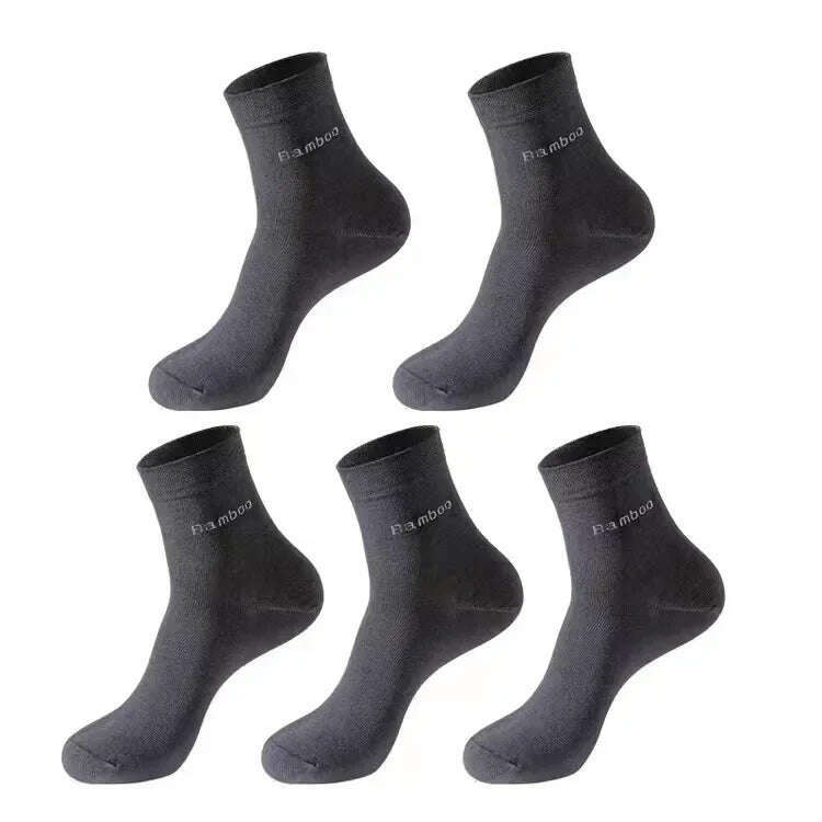 5Pairs/Men's Bamboo Fiber Socks Business Black Mid-tube Socks Deodorant Absorbent Breathable Spring Summer Bamboo Socks for Men - KIMLUD