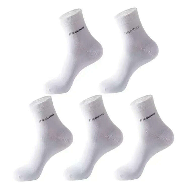 5Pairs/Men's Bamboo Fiber Socks Business Black Mid-tube Socks Deodorant Absorbent Breathable Spring Summer Bamboo Socks for Men - KIMLUD