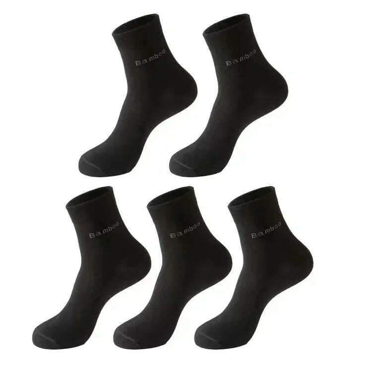 5Pairs/Men's Bamboo Fiber Socks Business Black Mid-tube Socks Deodorant Absorbent Breathable Spring Summer Bamboo Socks for Men - KIMLUD
