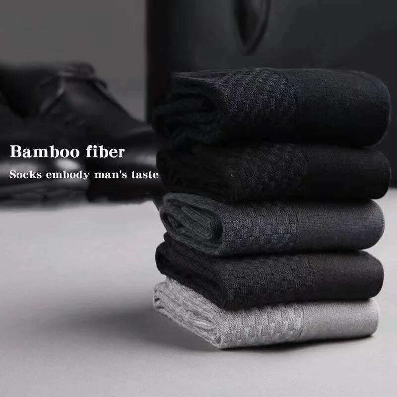 KIMLUD, 5pairs/Men's High Quality Bamboo Fiber Socks Men's Sweat Absorbent Breathable Medium Tube Socks Business Casual Large Size 38-45, KIMLUD Womens Clothes