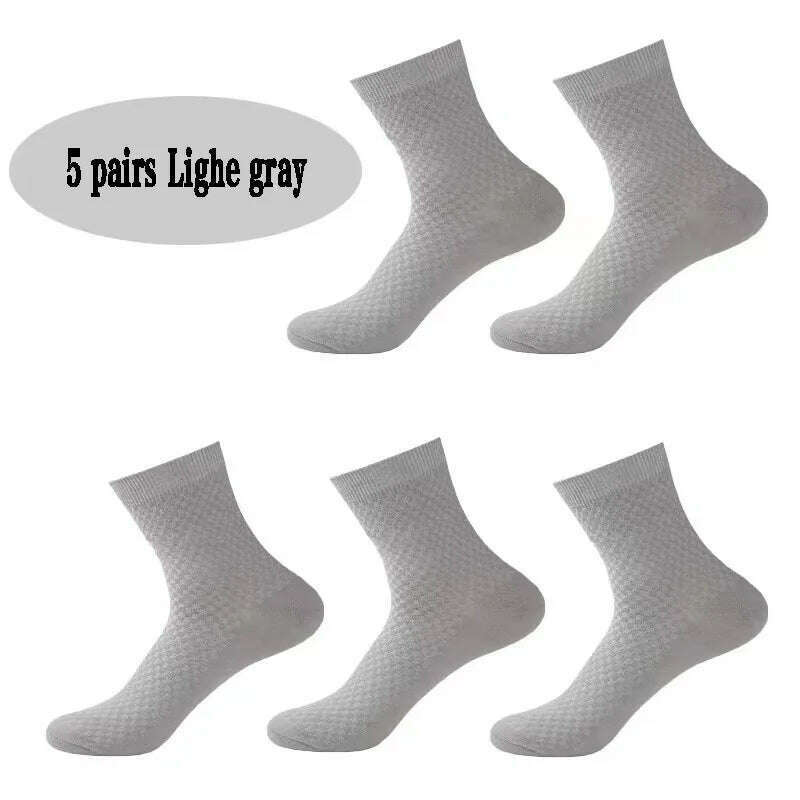 KIMLUD, 5pairs/Men's High Quality Bamboo Fiber Socks Men's Sweat Absorbent Breathable Medium Tube Socks Business Casual Large Size 38-45, 5pairs Light Gray / EUR38-45, KIMLUD APPAREL - Womens Clothes