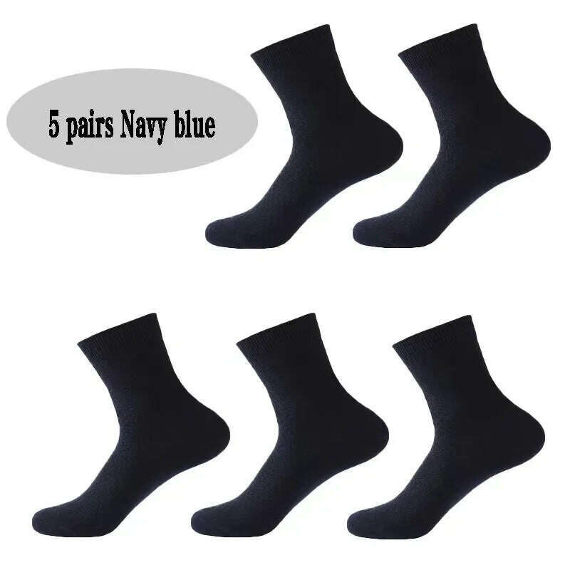 KIMLUD, 5pairs/Men's High Quality Bamboo Fiber Socks Men's Sweat Absorbent Breathable Medium Tube Socks Business Casual Large Size 38-45, 5pairs NavyBlue / EUR38-45, KIMLUD APPAREL - Womens Clothes
