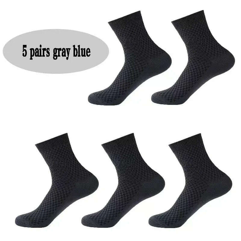 KIMLUD, 5pairs/Men's High Quality Bamboo Fiber Socks Men's Sweat Absorbent Breathable Medium Tube Socks Business Casual Large Size 38-45, 5pairs DrakBlue / EUR38-45, KIMLUD APPAREL - Womens Clothes