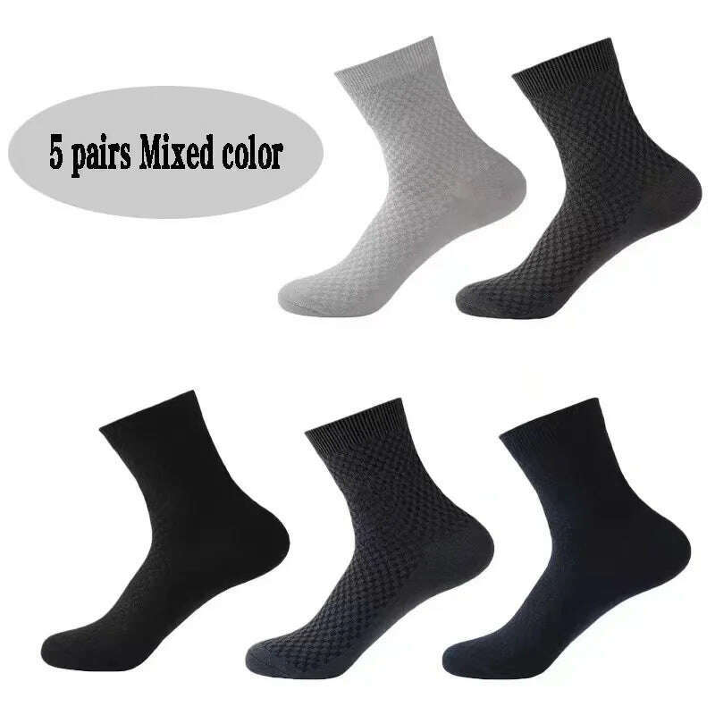 KIMLUD, 5pairs/Men's High Quality Bamboo Fiber Socks Men's Sweat Absorbent Breathable Medium Tube Socks Business Casual Large Size 38-45, 5pairs Mulit / EUR38-45, KIMLUD APPAREL - Womens Clothes