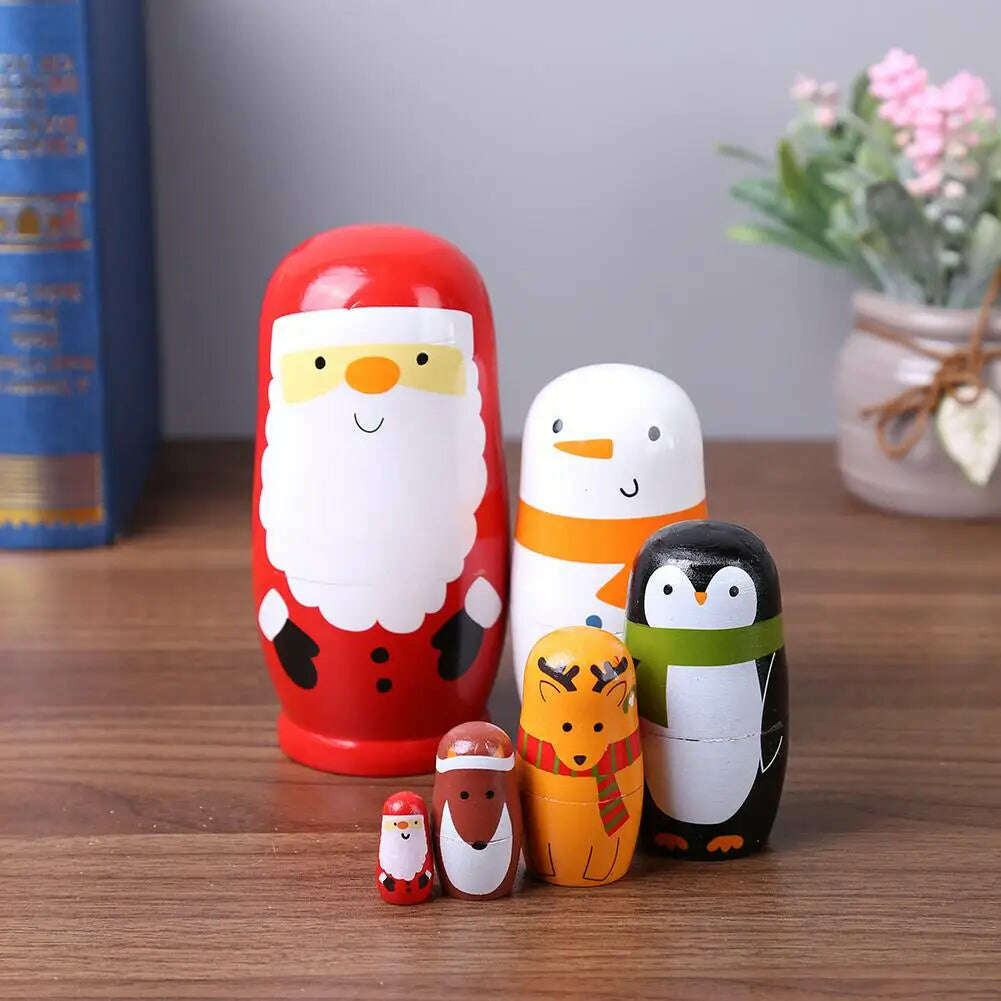 KIMLUD, 5PCS Matryoshka Dolls Nesting Dolls Cute Wood Russian Montessori Nesting Doll DIY Paint Skill Training Children Christmas Gift, KIMLUD Womens Clothes