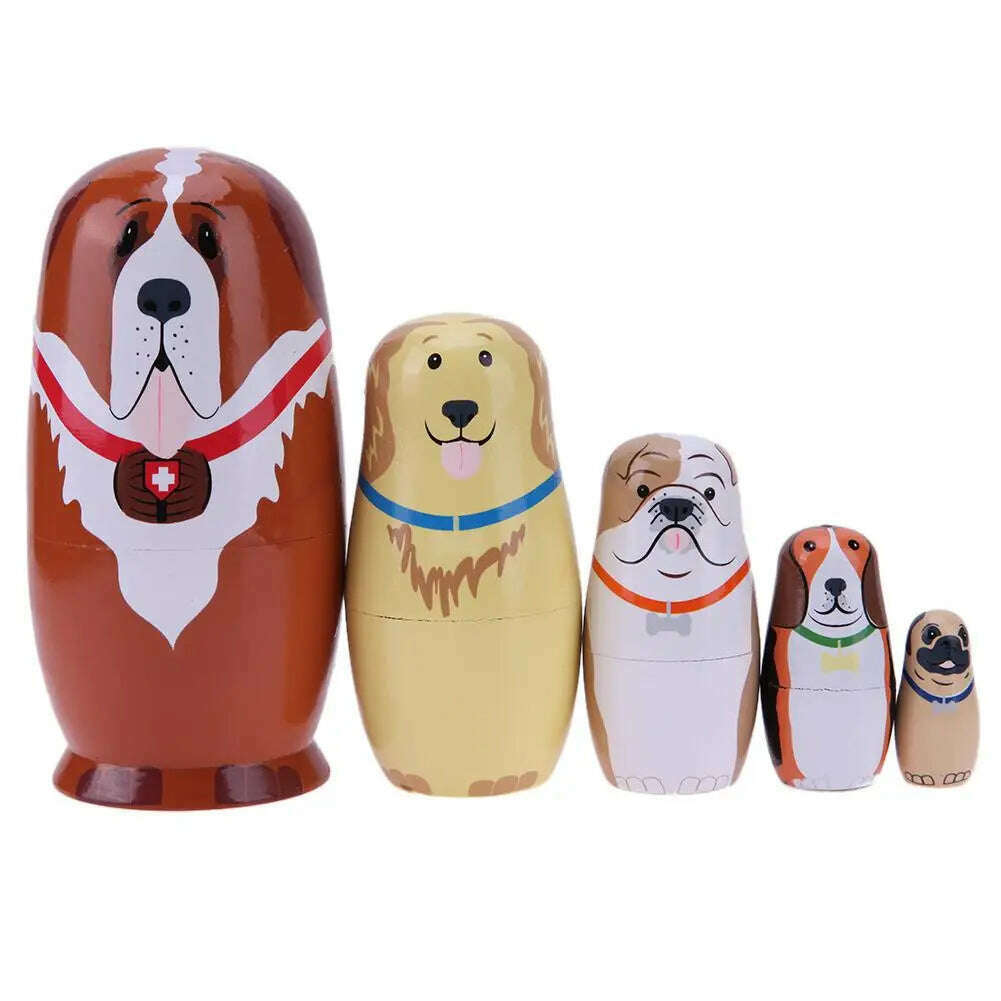 KIMLUD, 5PCS Matryoshka Dolls Nesting Dolls Cute Wood Russian Montessori Nesting Doll DIY Paint Skill Training Children Christmas Gift, KIMLUD Womens Clothes
