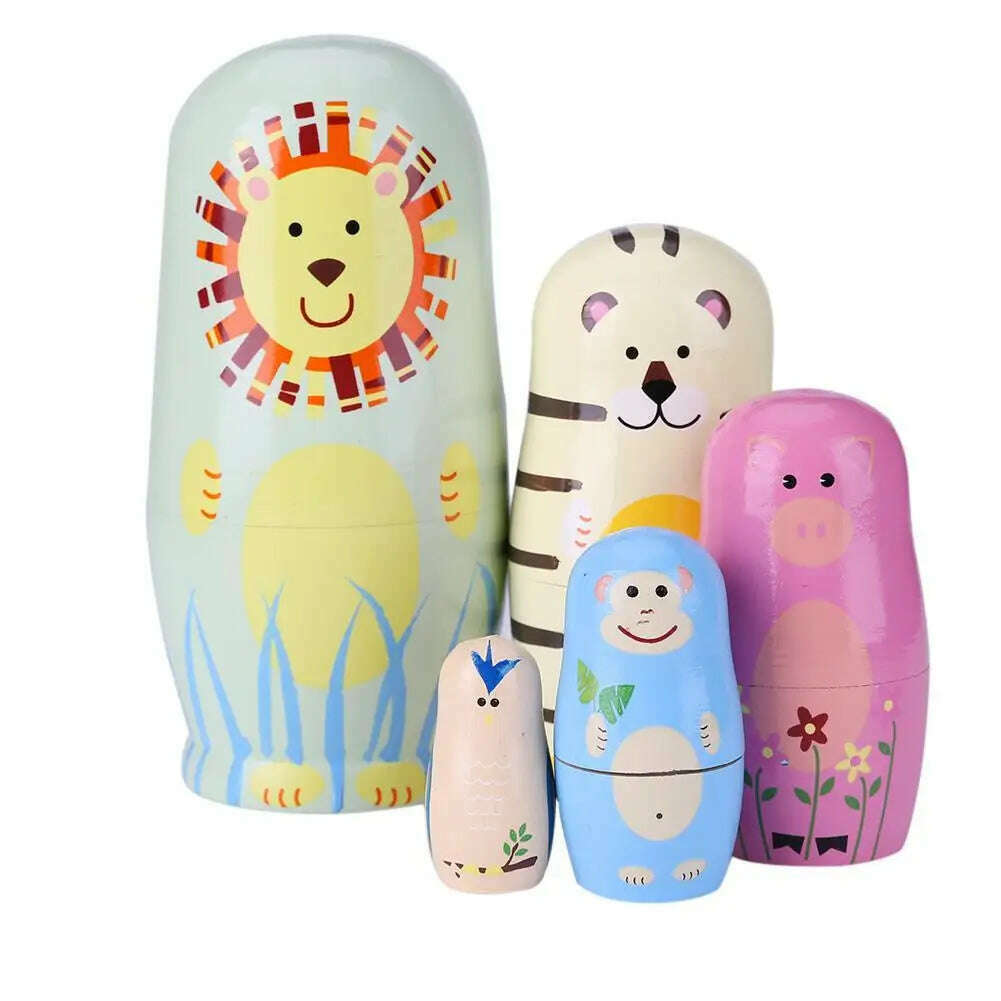 KIMLUD, 5PCS Matryoshka Dolls Nesting Dolls Cute Wood Russian Montessori Nesting Doll DIY Paint Skill Training Children Christmas Gift, 13 / CHINA, KIMLUD Womens Clothes