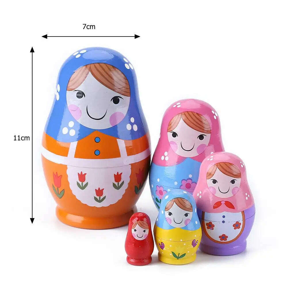 KIMLUD, 5PCS Matryoshka Dolls Nesting Dolls Cute Wood Russian Montessori Nesting Doll DIY Paint Skill Training Children Christmas Gift, KIMLUD Womens Clothes