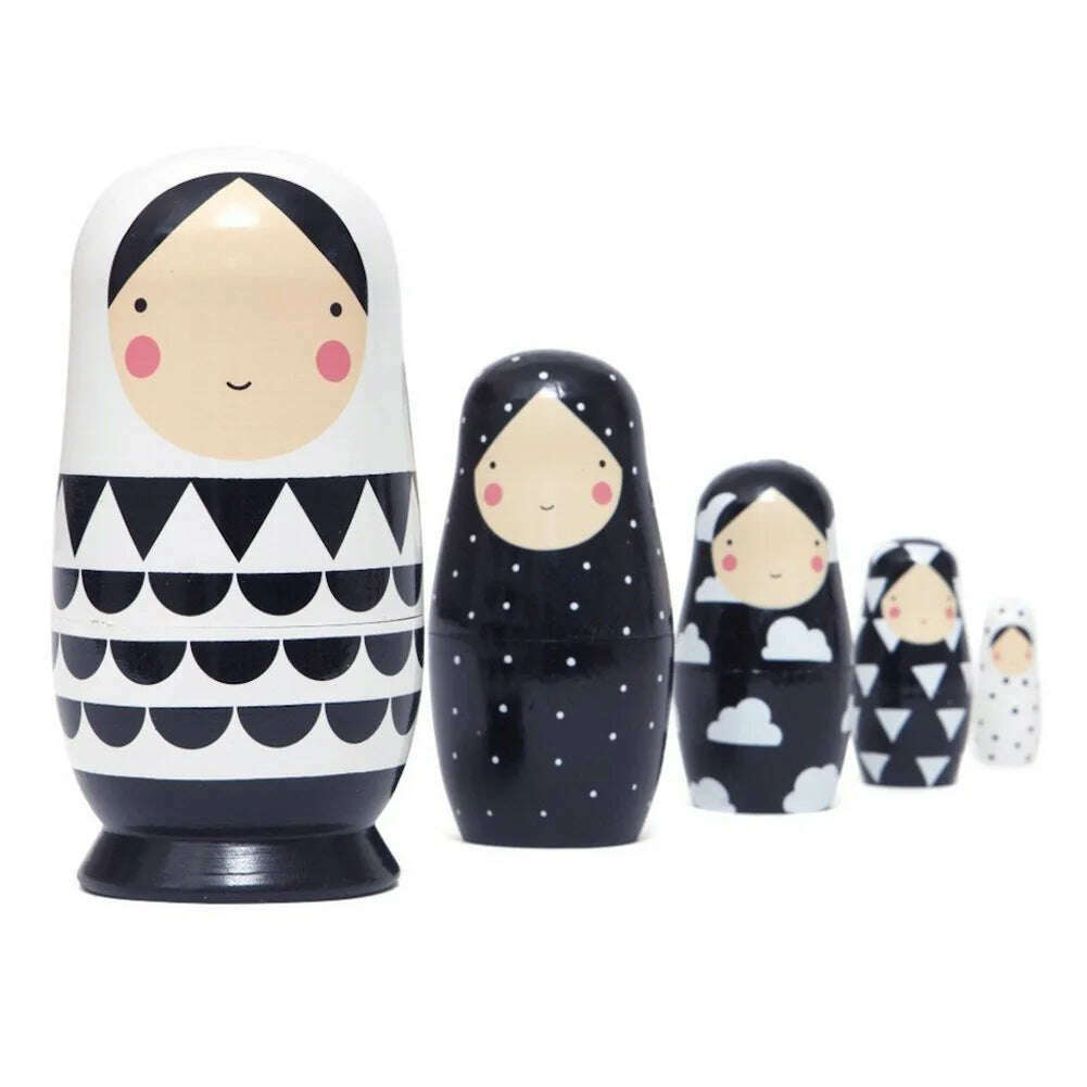 KIMLUD, 5PCS Matryoshka Dolls Nesting Dolls Cute Wood Russian Montessori Nesting Doll DIY Paint Skill Training Children Christmas Gift, KIMLUD Womens Clothes