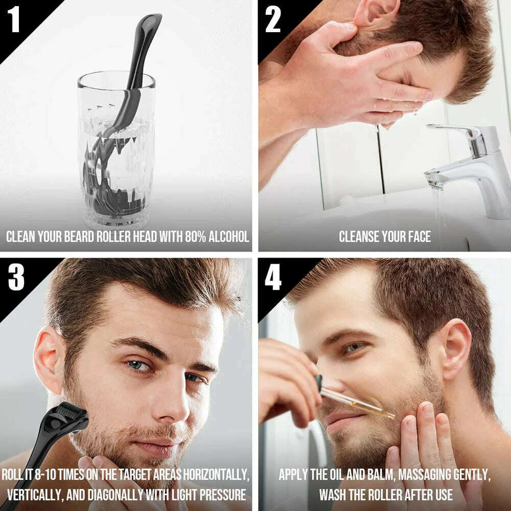 KIMLUD, 5pcs/set Beard Growth Kit For Men Hair Enhancer Thicker Mustache Grooming Beard Care Oil Moisturizer Wax Balm With Roller Comb, KIMLUD Womens Clothes