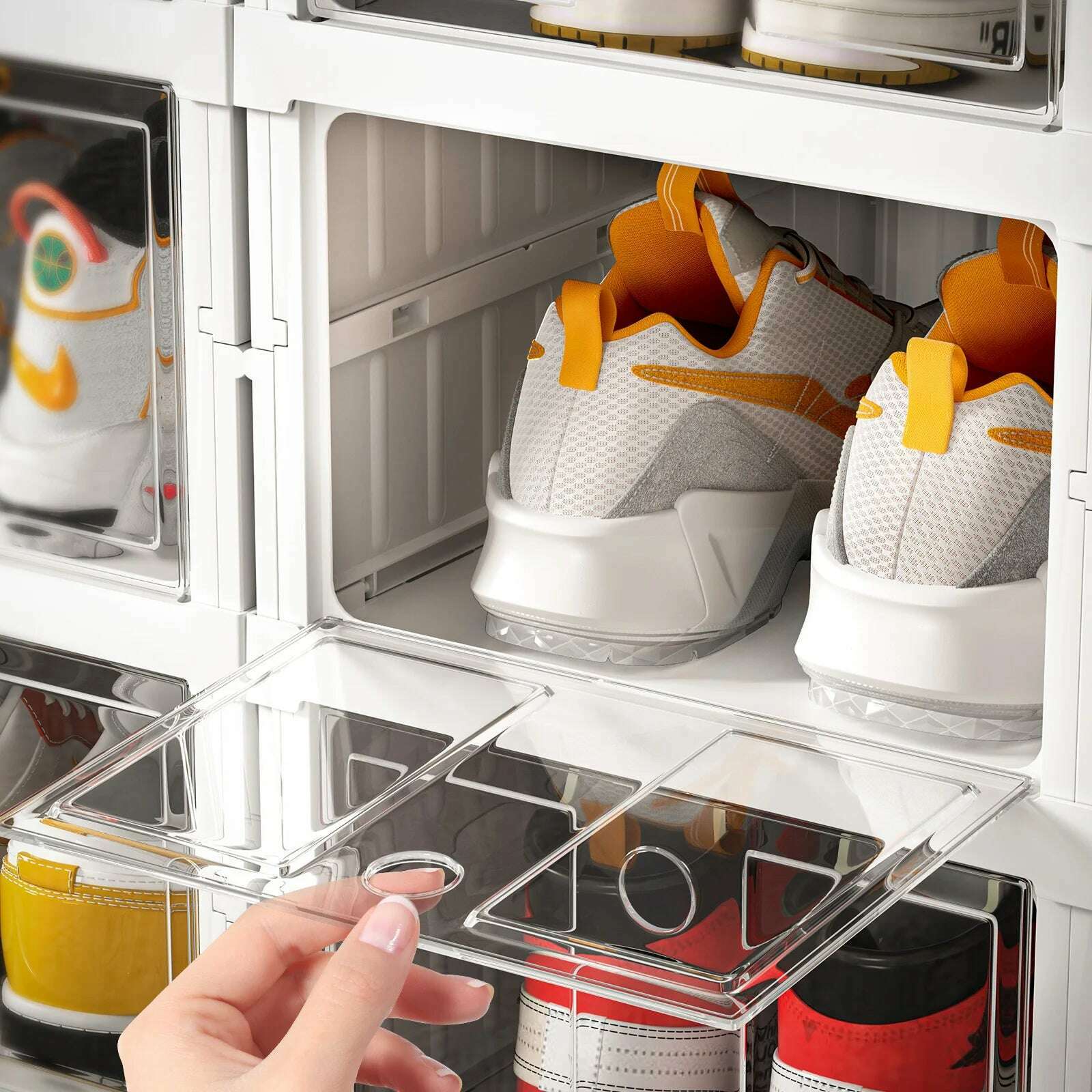 6/9 Layers Shoes Box Foldable Transparent Sneaker Shoe Storage Organizers Box Stackable Dustproof High-top Cabinet Shoe Rack She - KIMLUD