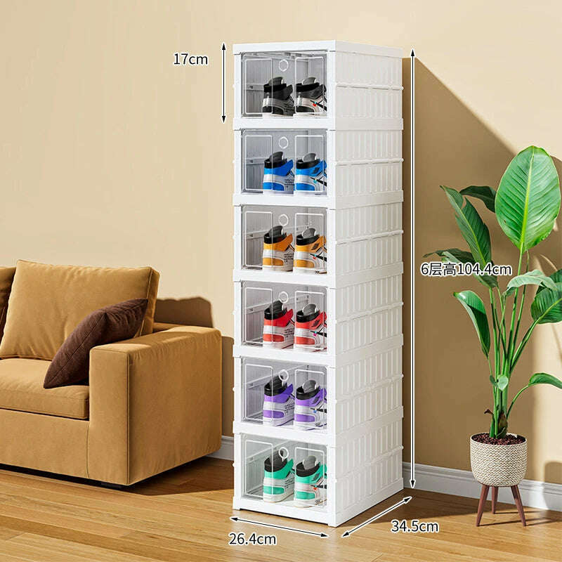 6/9 Layers Shoes Box Foldable Transparent Sneaker Shoe Storage Organizers Box Stackable Dustproof High-top Cabinet Shoe Rack She - KIMLUD