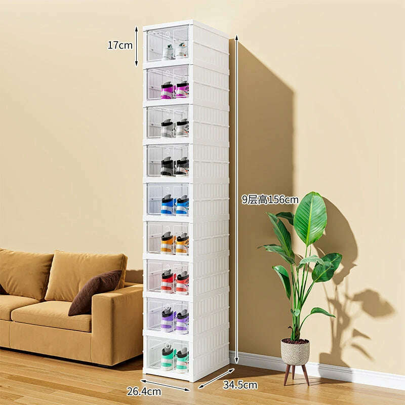 6/9 Layers Shoes Box Foldable Transparent Sneaker Shoe Storage Organizers Box Stackable Dustproof High-top Cabinet Shoe Rack She - KIMLUD