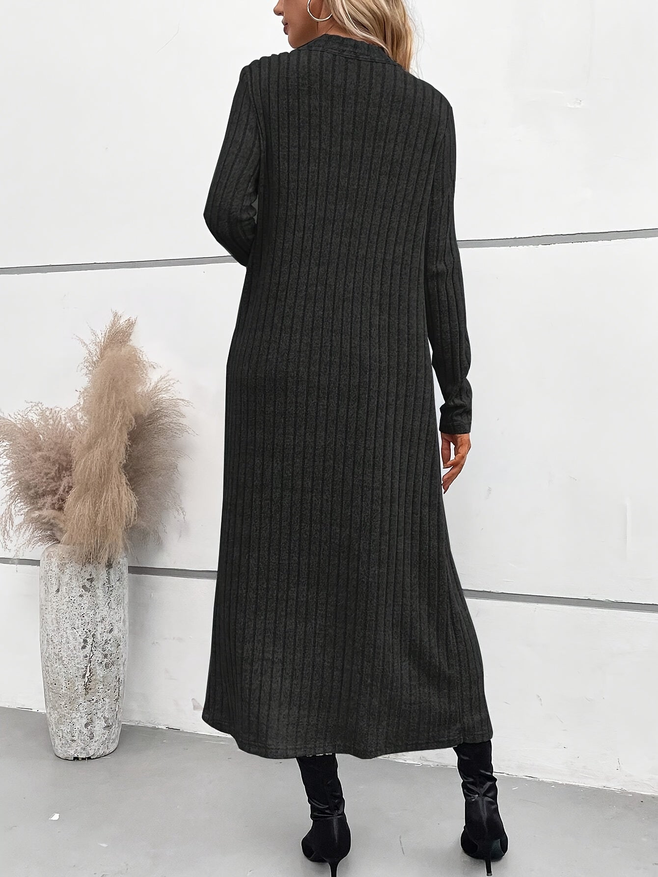 Elegant Ribbed Knit Two-Piece Set for Women - Comfy Long Sleeve Cardigan & Bodycon Dress, Machine Washable