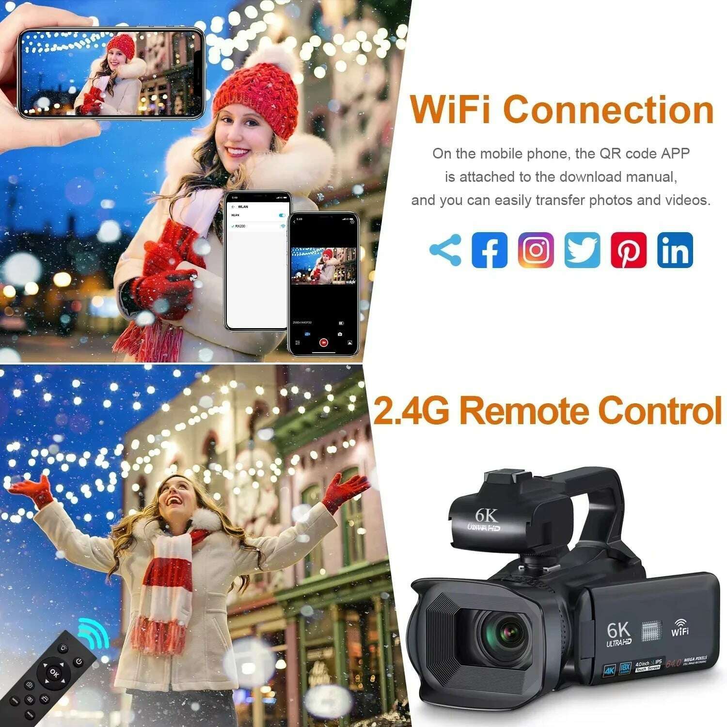 KIMLUD, 6K Professional Video Cameras for Photography 64MP Ultra HD 18X Digital Zoom Camcorders YouTube Live Streaming Vlogging Recorder, KIMLUD Womens Clothes