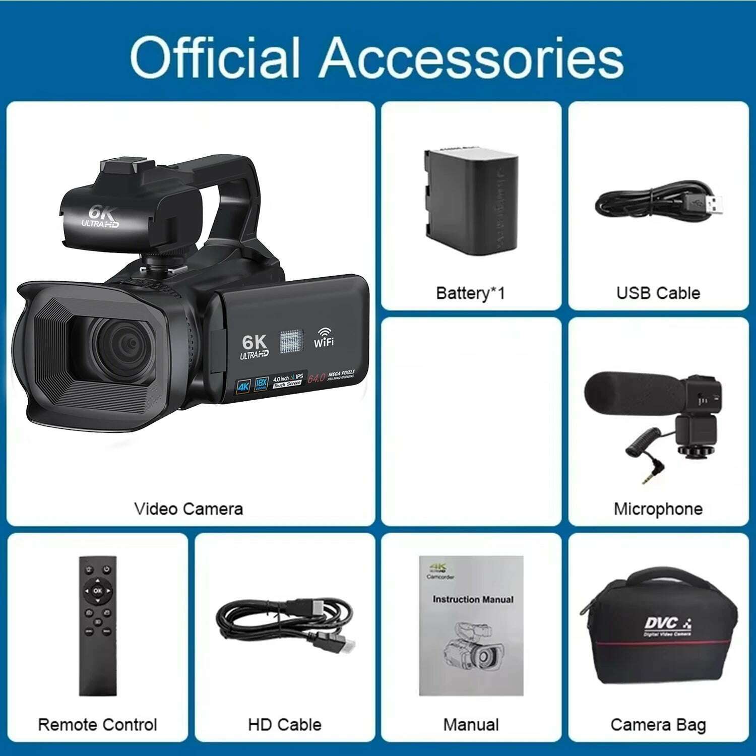 KIMLUD, 6K Professional Video Cameras for Photography 64MP Ultra HD 18X Digital Zoom Camcorders YouTube Live Streaming Vlogging Recorder, microphone / 64G card, KIMLUD APPAREL - Womens Clothes