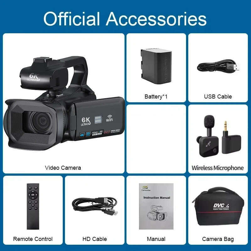 KIMLUD, 6K Professional Video Cameras for Photography 64MP Ultra HD 18X Digital Zoom Camcorders YouTube Live Streaming Vlogging Recorder, wireless microphone / 256G card, KIMLUD APPAREL - Womens Clothes