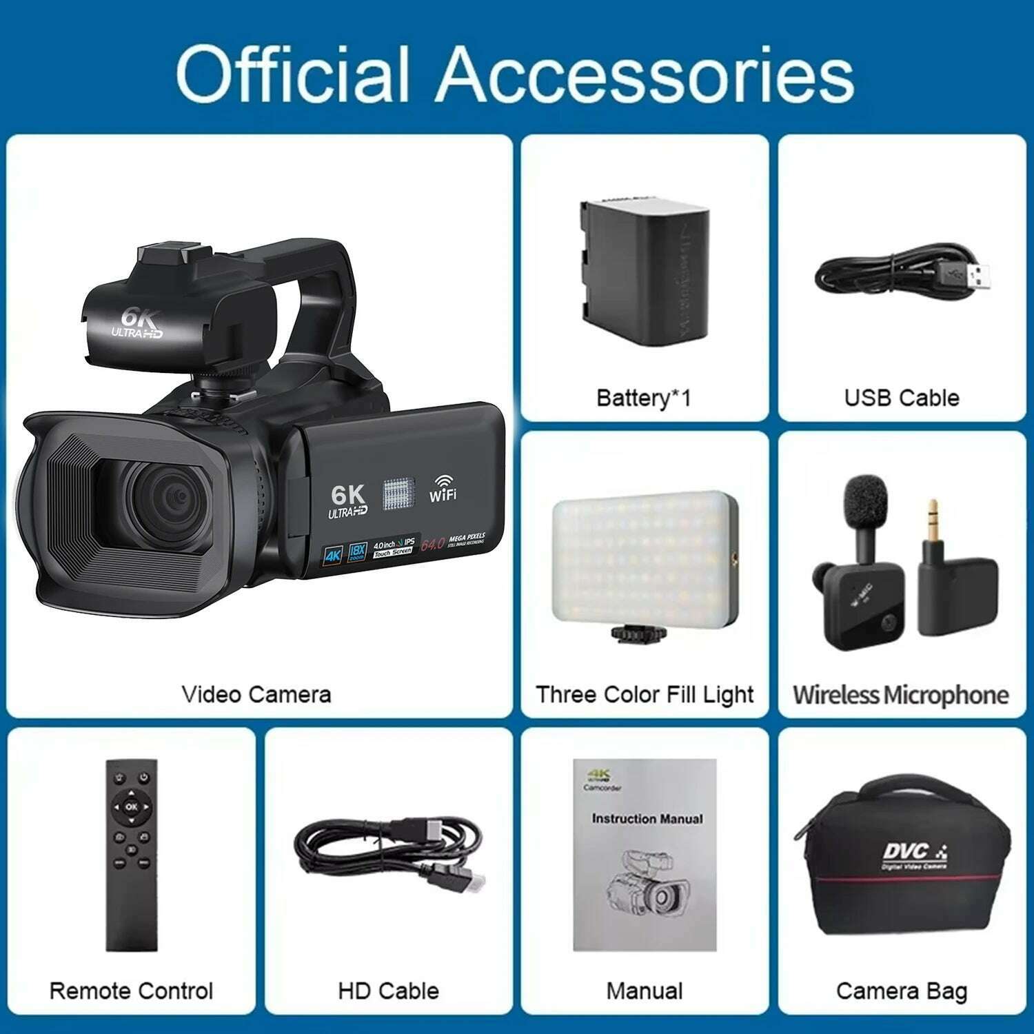 KIMLUD, 6K Professional Video Cameras for Photography 64MP Ultra HD 18X Digital Zoom Camcorders YouTube Live Streaming Vlogging Recorder, Light-wireless mic / 64G card, KIMLUD APPAREL - Womens Clothes