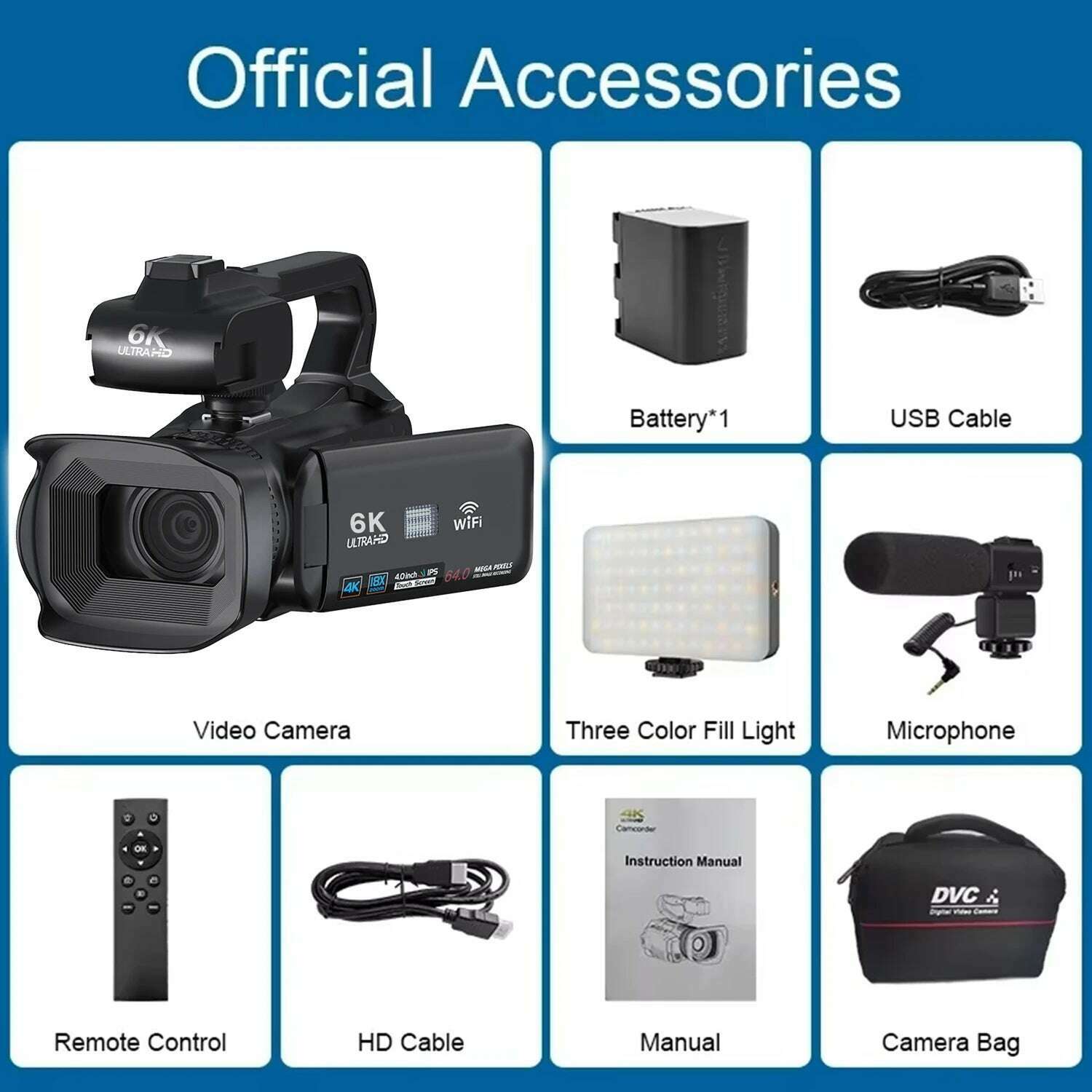 KIMLUD, 6K Professional Video Cameras for Photography 64MP Ultra HD 18X Digital Zoom Camcorders YouTube Live Streaming Vlogging Recorder, Light-microphone / 64G card, KIMLUD APPAREL - Womens Clothes