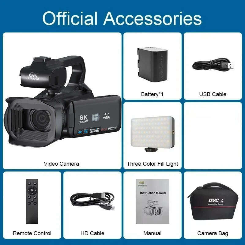 KIMLUD, 6K Professional Video Cameras for Photography 64MP Ultra HD 18X Digital Zoom Camcorders YouTube Live Streaming Vlogging Recorder, Dual Color Light / 64G card, KIMLUD APPAREL - Womens Clothes