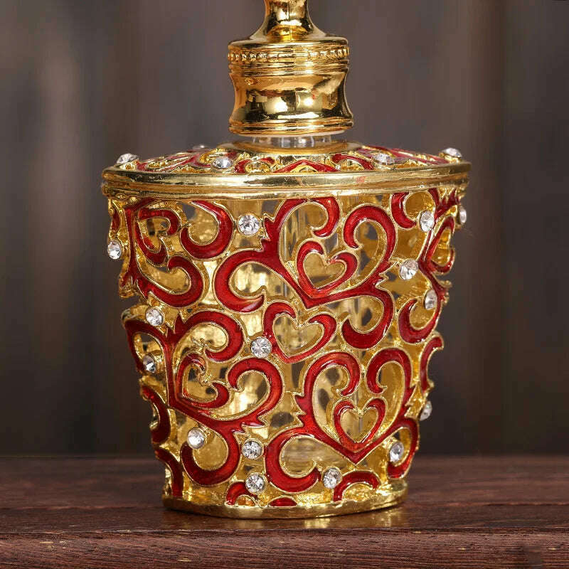 6pcs 10ml Vintage Metal Diamond Refill Perfume Bottle Arab Dubai Style Handmade Mini Empty Dropper Bottle Essential Oil Bottles - KIMLUD