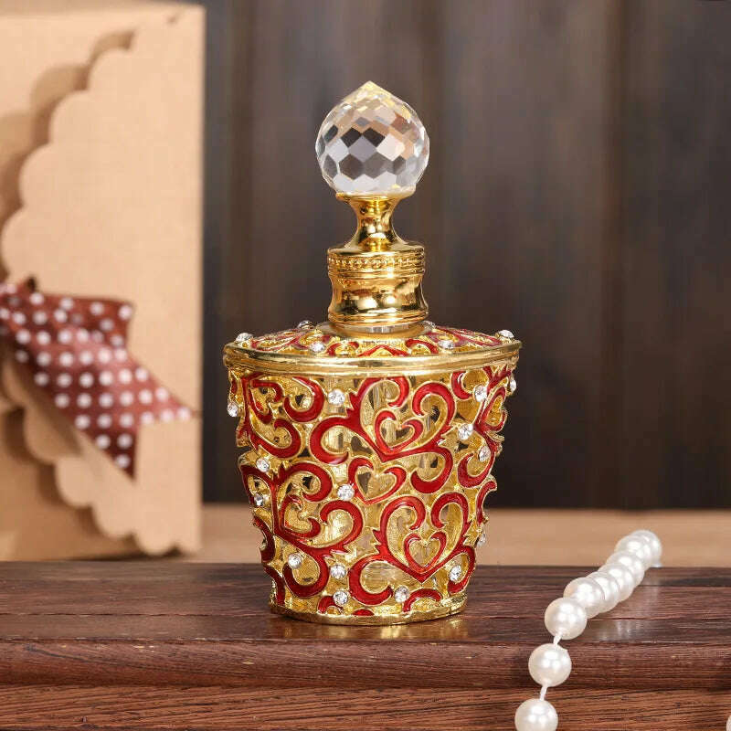 6pcs 10ml Vintage Metal Diamond Refill Perfume Bottle Arab Dubai Style Handmade Mini Empty Dropper Bottle Essential Oil Bottles - KIMLUD