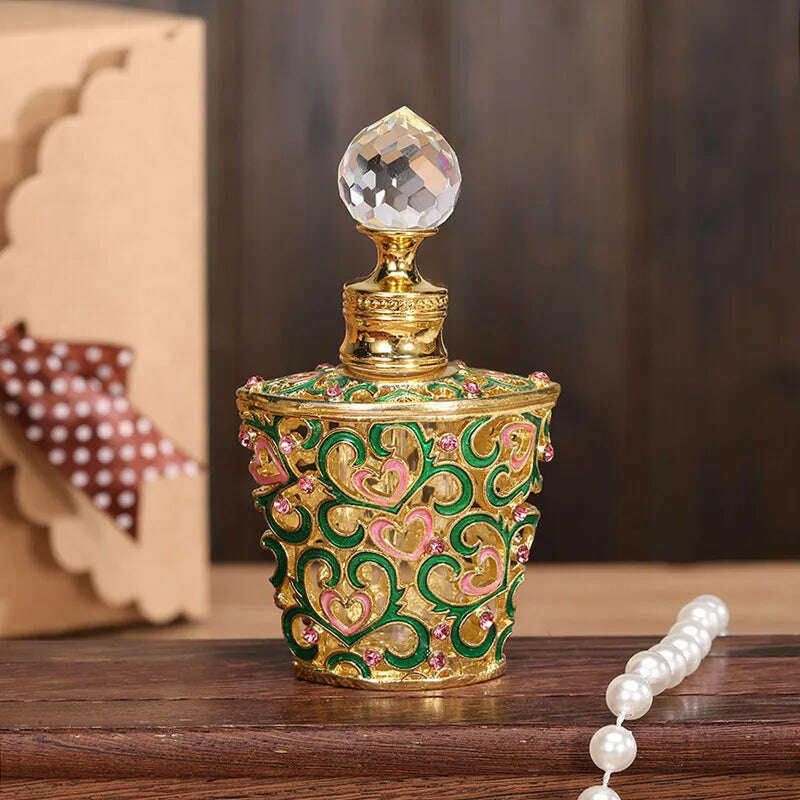 6pcs 10ml Vintage Metal Diamond Refill Perfume Bottle Arab Dubai Style Handmade Mini Empty Dropper Bottle Essential Oil Bottles - KIMLUD