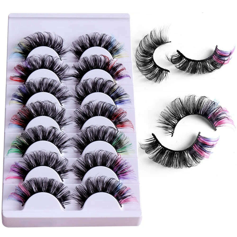 KIMLUD, 7 Pairs Colorful False Eyelashes D Curl Natural Fluffy Colored Makeup Faux Eyelash Lashes extensions Russian Volumes, KIMLUD Womens Clothes