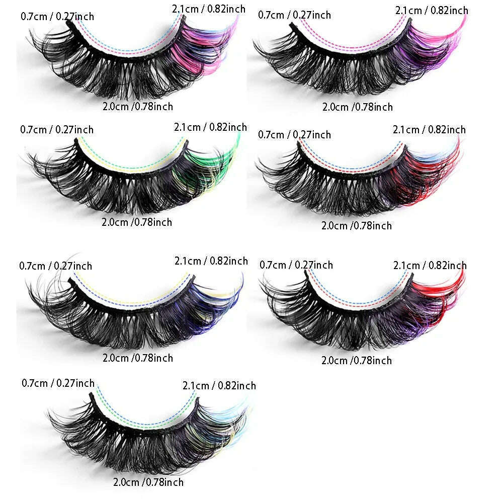 KIMLUD, 7 Pairs Colorful False Eyelashes D Curl Natural Fluffy Colored Makeup Faux Eyelash Lashes extensions Russian Volumes, KIMLUD Womens Clothes